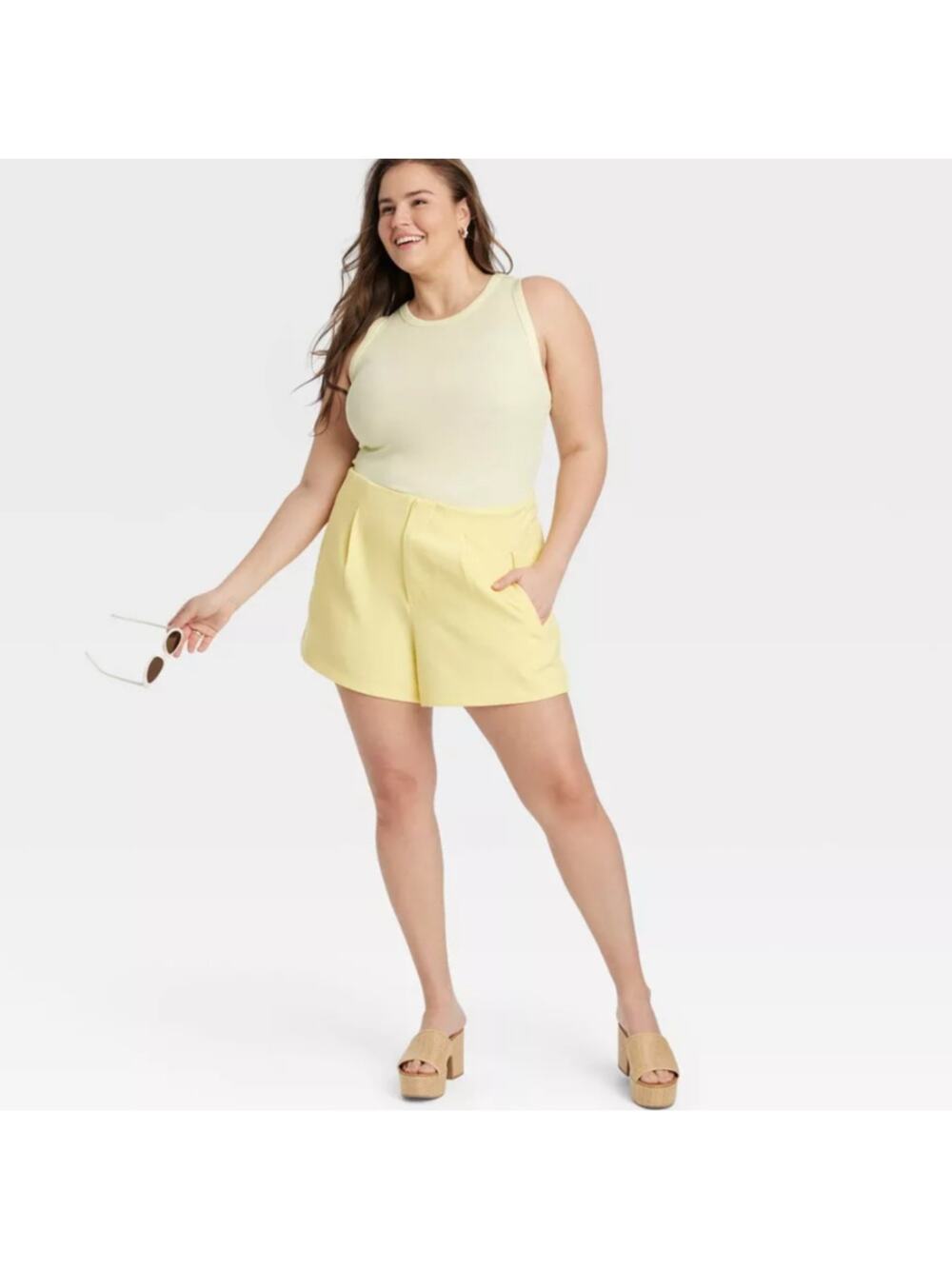 Universal Thread Solid Yellow Ribbed Tank Top NEW